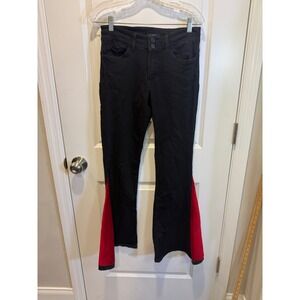 Flying Monkey Women Flare Jeans Red Contrast Panel Black Size 28 Flawed